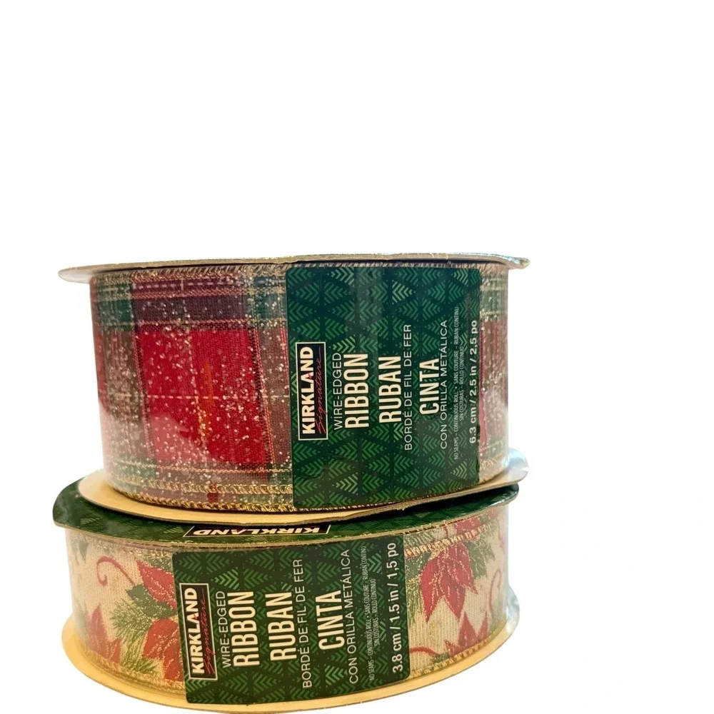 Kirkland Signature Wire Edged Ribbon Red holiday decor Lot of 2 - Picture 5 of 12